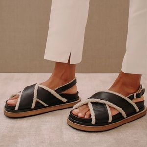 Alohas Black Leather Trimmed Criss Cross Sandal - Wore Once Size 38